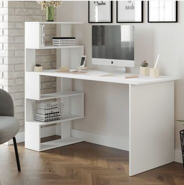 Sifarişlə yazı masaları: Dördbucaq masa, Stulsuz, Polkalı, Siyirməli, Türkiyə, Mat laminat — 9