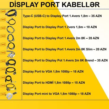 Operativ yaddaş (RAM): Display Port Kabellər ⭐Type-C (USB-C) to Display Port 1.4vers 1,8m –