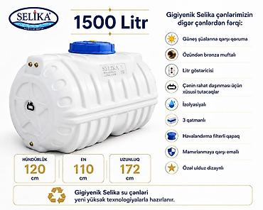 Selika 1500 litr su çəni - Ölçülər: hündürlük 120 sm, en 110 sm
