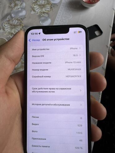 Apple iPhone: IPhone 13 mini, Б/у, 128 ГБ, Midnight, Чехол, 74 % — 9