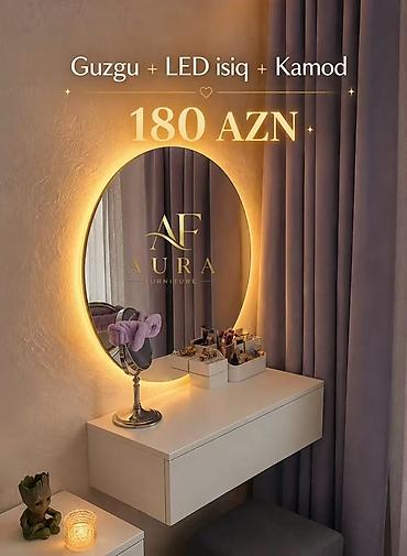 Komodlar: Güzgü + LED işıq + komod dəsti • Dairəvi LED işıqlı divar güzgüsü — 1