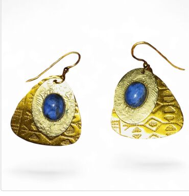 Earrings: Σκουλαρίκια κρεμαστάμε φινίρισμα lapis με άγκιστρο, σε μπρούτζινο