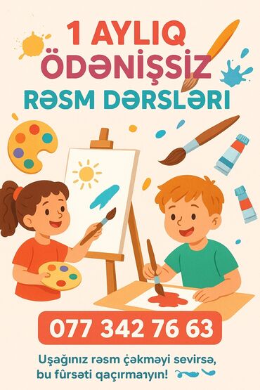 Repetitorlar: 🎨✨ 1 AYLIQ ÖDƏNİŞSİZ RƏSM DƏRSLƏRİ! ✨🎨 Uşağınız rəsmə maraqlıdır? 🖌️