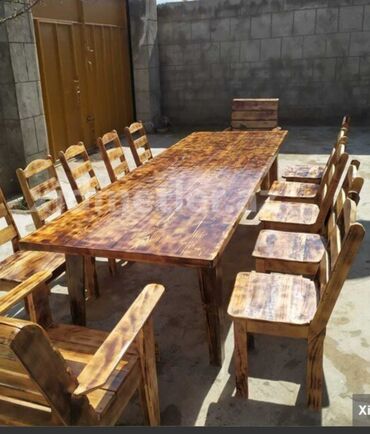 Bağ, çöl oturacaqları: Taxta yemək dəsti – müxtəlif modellər - Material: tam ağac (kənd — 4