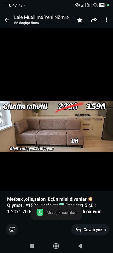 tek divanlar qiymetleri: *Mətbəxofis,salon üçün mini divanlar* 💥 *Qiymət : *159₼* başlayan✅ — 1