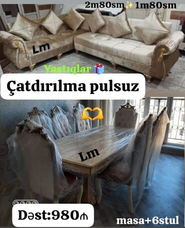 metbex divanlari: Qonaq otağı dəsti künc divan masa oturacaq