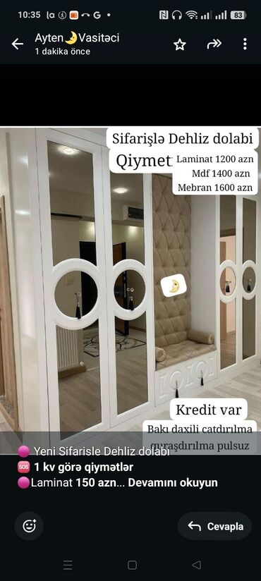 Boşqablar: 🟣 Yeni Sifarisle Dehliz dolabı 🆘 *1 kv görə qiymətlər* 🟣Laminat *150