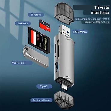 Memorijske kartice za kamere: Nov 7 u 1 čitač kartica. Ima tri mogućnosti priključivanja USB, Mikro — 5