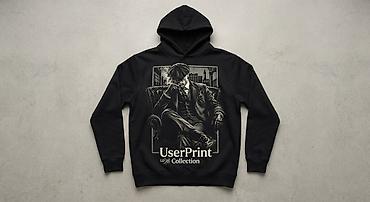 kapa: Qara rəngli kapüşonlu sviter (hoodie) – “UserPrint Collection” - Ön — 1