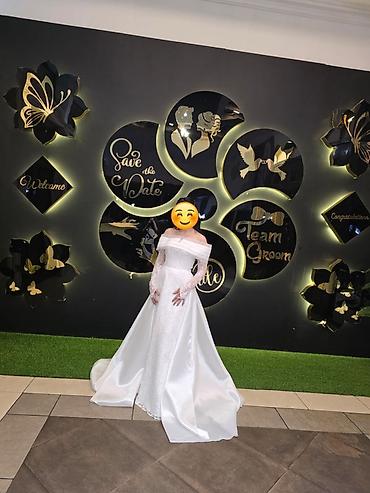 Toy paltarları və aksesuarları: Ağ gəlinlik – zərif krujeva və payet işləməli - Model: “off-shoulder” — 7