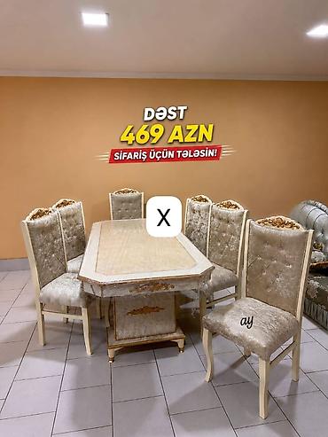 Klassik stil yemək otağı dəsti - Tərkibi: 1 böyük yemək masası + 6