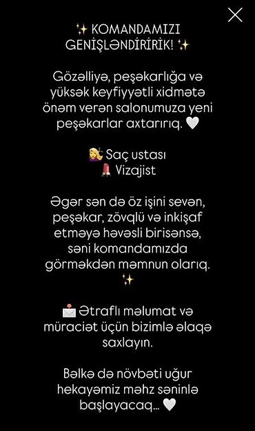 evdə utu isi: Gözəllik salonu komandası genişlənir və yeni peşəkarlar axtarılır — 1
