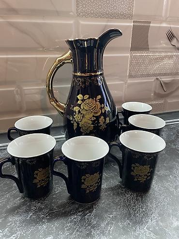 Porcelan süfrə dəsti – qrafa və 6 fincan - Material: yüksək