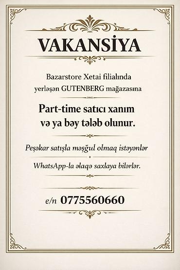 Əməkdaş axtarışı (vakansiyalar): Satış məsləhətçisi tələb olunur, Yalnız qadınlar üçün — 1