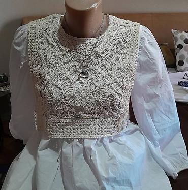 Prsluci: Ručno rađeni pleteni prsluk/jelek od ecru konca - Delikatna heklana — 4