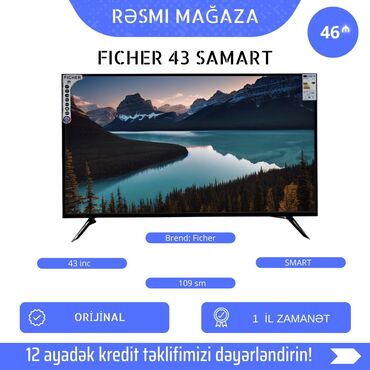 stullarlg televizor: Yeni Televizor Ficher Led 43" 4K (3840x2160), Pulsuz çatdırılma