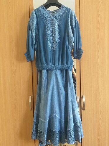 юбка кожаная длинная: Вечернее платье, Длинная модель, Шелк, С рукавами, XL (EU 42)