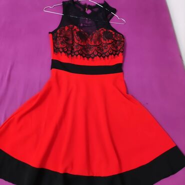 haljina vunena: M (EU 38), bоја - Crvena, Večernji, maturski, Kratkih rukava