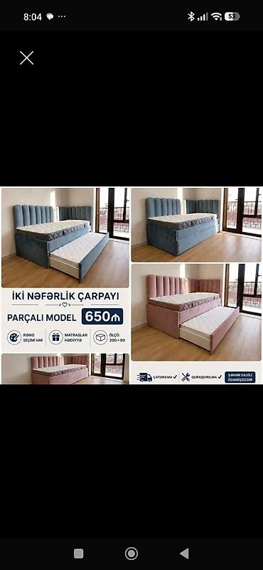 İki nəfərlik çarpayı – parçalı model - Ölçü: 200 × 90 - Aşağıdan