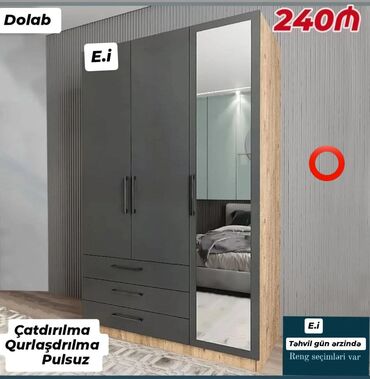 kreditle taxta: Yeni, Açılan, 3 qapılı Qarderob, paltar dolabı