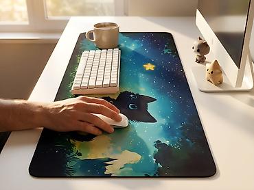 gaming kamputer: Böyük Ölçülü Gaming Mouse Pad (80x30 cm) – Qara Pişik & Ulduzlu — 2