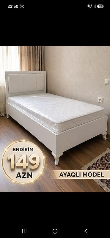 matras: Ayaqlı tək nəfərlik çarpayı – ağ rəngdə, sadə və zərif dizayn. - — 1