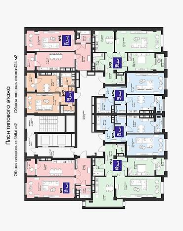2 8: 2 комнаты, 53 м², Средний Джал Элитка, 8 этаж, ПСО (под самоотделку) — 5