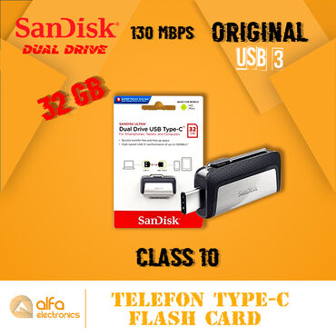 SSD diskləri: Orijinal Sandisk "Dual Drive Type-C" Usb3.1 130 Mbps Sürəti ilə