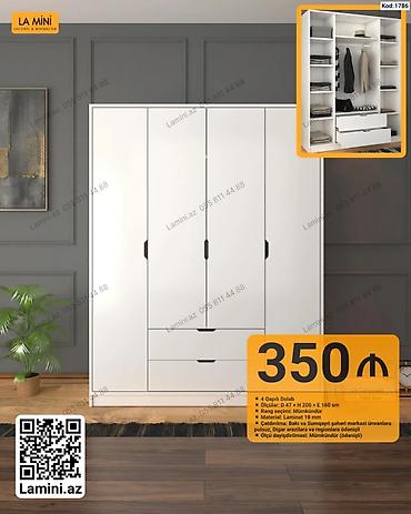generator az: Kod: 1786 4 qapalı dolab – minimalist dizayn, ağ rəng. - Ölçülər — 1