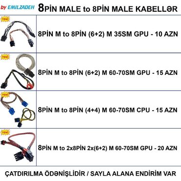 кабель hdmi vga: Kabel "8pin Male for Modular PSU" 🚚Metrolara və ünvana çatdırılma var