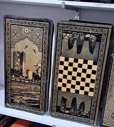 İdman və istirahət: Bakı temalı taxta şahmat/nərd taxtası - Material: keyfiyyətli ağac — 1