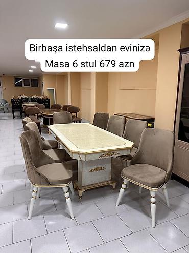 Qonaq otağı üçün, Yeni, Açılmayan, Dördbucaq masa, 6 stul