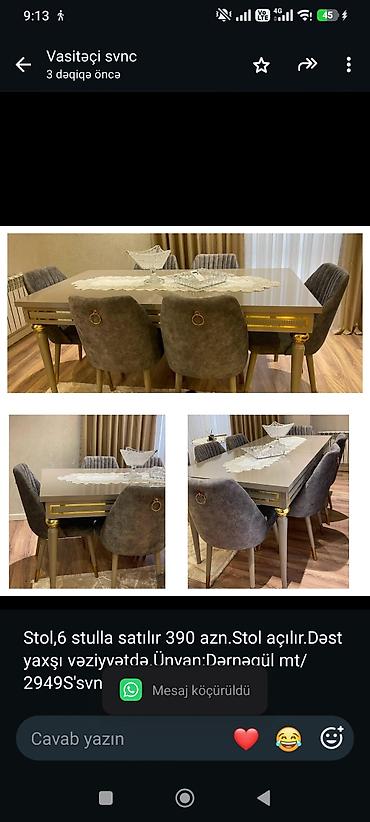 Stol,6 stulla satılır 390 azn.Stol açılır.Dəst yaxşı