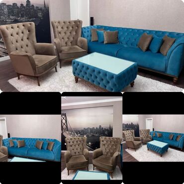 Qonaq otağı dəstləri: İşlənmiş, Divan, 2 kreslo, Bazasız, Açılmayan