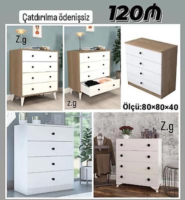 Komodlar: Mebel: 4 çekmecəli komod - Material: ağ ön panellər, ağ və ya ağac — 1
