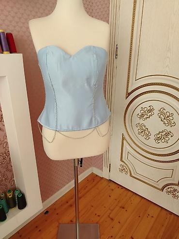 Бандажи, корсеты, корректоры: Korset top kolleksiyası - Model 1: Denim korset top - Mavi cins — 2