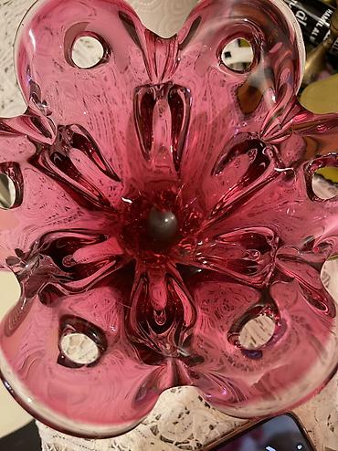 Ev və bağ: Üfürülmə şüşədən bəzək qabı – vintage üslublu, al-qırmızı (cranberry — 3