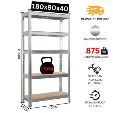 korpe za hleb cena: Galvanizovana metalna polica dimenzija 180x90x40cm Naša galvanizovana