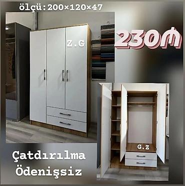 doşəmə taxta: Üç qapılı paltar dolabı - Ölçü: 200 × 120 × 47 sm - Rəng/üz: ağ ön — 1