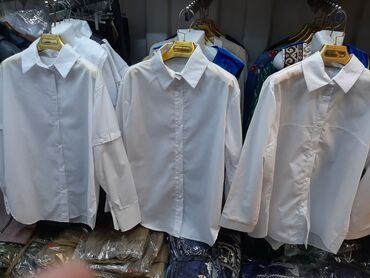 длинная белая рубашка женская: Блузка, Хлопок, Однотонный
