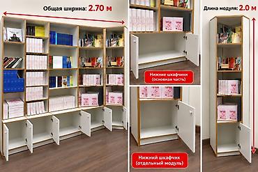 Книжные шкафы: Шкаф с отдельным модулем . - Общая ширина композиции: 2,70 м - Длина — 2