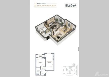 участок 4 гор больница: 2 комнаты, 52 м², Элитка, 4 этаж, ПСО (под самоотделку)