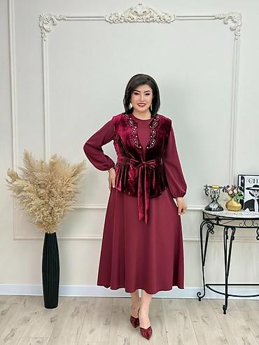 Костюмы: Женский комплект: платье миди с длинным рукавом + бархатный жилет с — 2