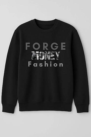 herbi geyim: Qara sweatshirt – “FORGE MONEY Fashion” çaplı - Rəng: tünd qara - — 2