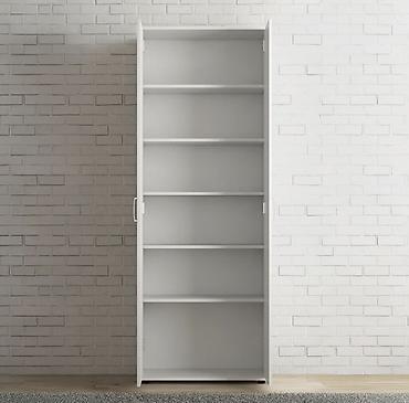 kitap rəfi: Ağ iki qapılı saxlama şkafı - Minimalist dizayn, hamar ağ səth, metal — 2