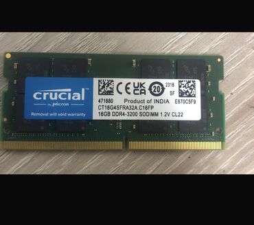 komputer 16 gb ram: Operativ yaddaş (RAM) Crucial, 16 GB, 3200 Mhz, DDR4, Noutbuk üçün, İşlənmiş