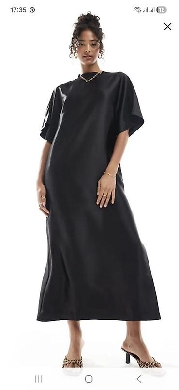 asos: Черное атласное платье длины миди от бренда ASOS DESIGN. Фасон — 1