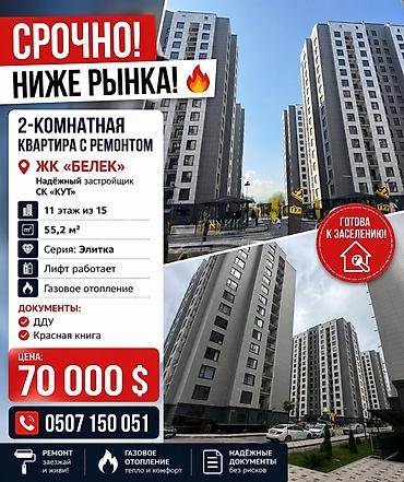 70000: 2 комнаты, 55 м², Рабочий Городок Элитка, 11 этаж, Свежий ремонт — 1