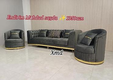 Qonaq otağı üçün şık dəst: 1 ədəd 3 nəfərlik divan + 2 ədəd kreslo -