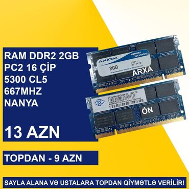 Operativ yaddaş (RAM): Operativ Yaddaş "DDR2 2GB 667/800Mhz Sodimm" SAYLA ALANA VƏ USTALARA — 3